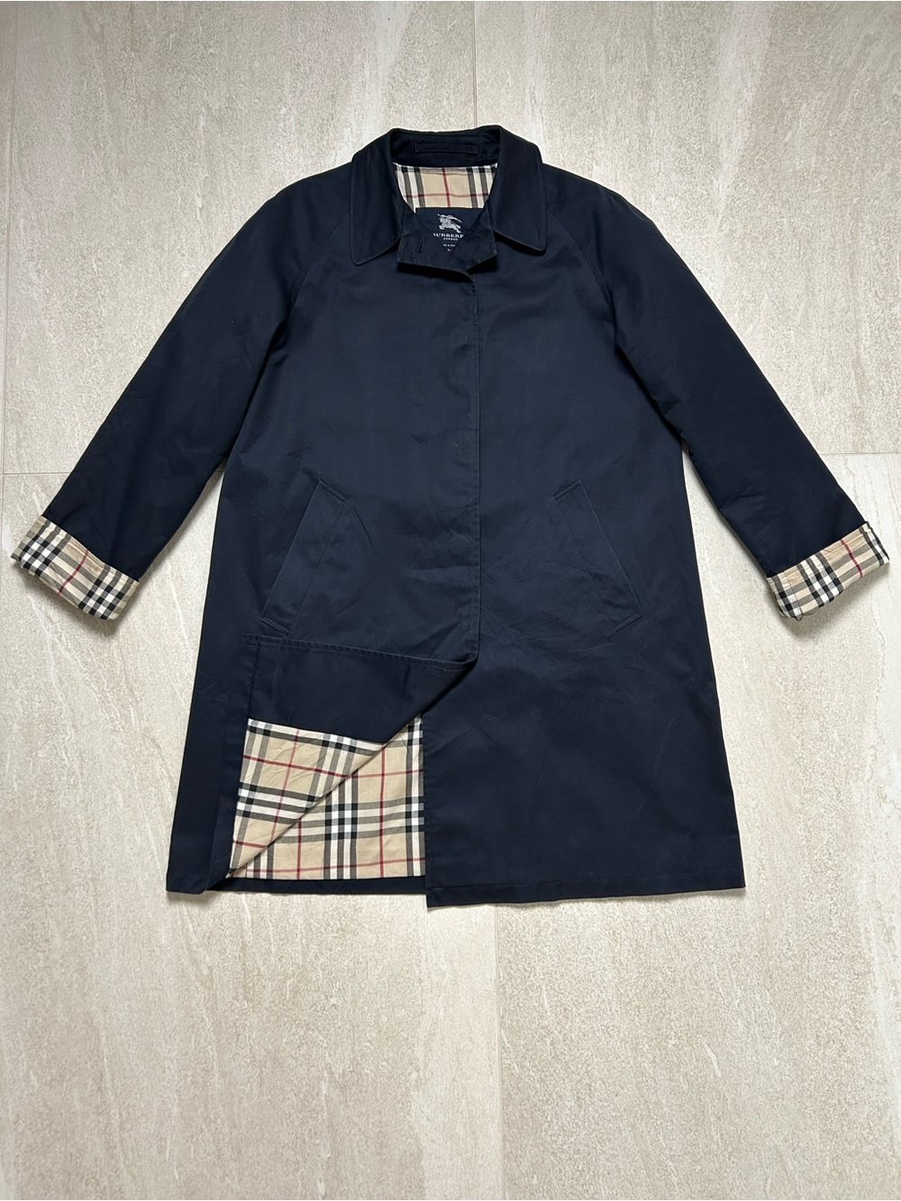 BURBERRY NOVA CHECK TRENCH/ CAR COAT NAVY BLUE SIZE10